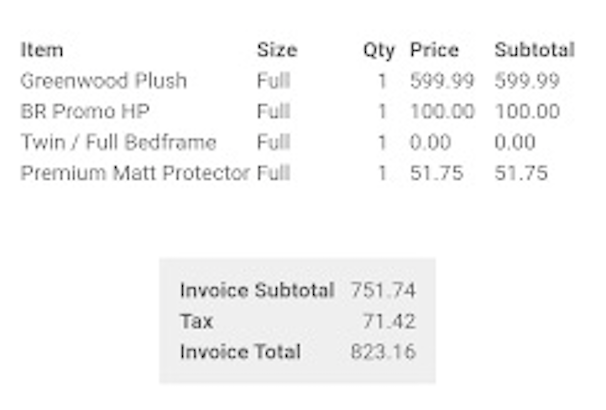 Price Invoice 